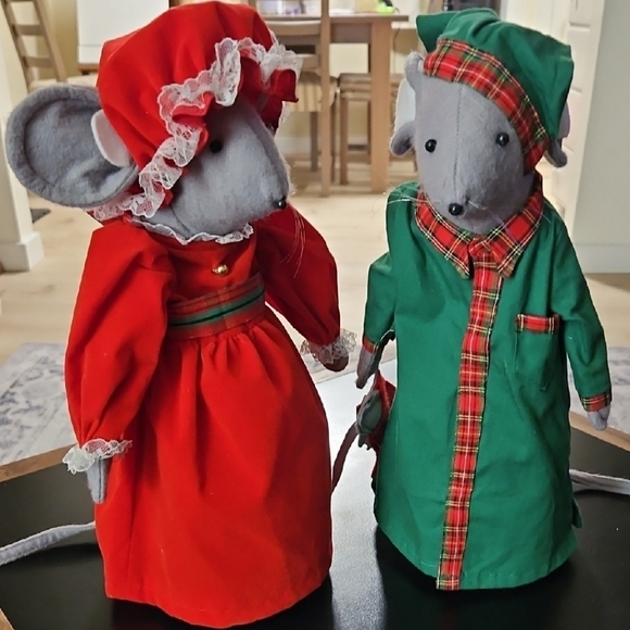 Vintage Christmas Mouse Set 13in Tall Holiday Decor Holiday Collectables - Picture 10 of 15